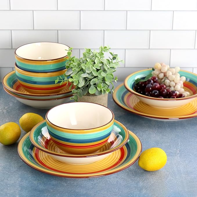 Gibson Home Rainbow 12 Piece Stoneware Dinnerware Set in Yellow Multi