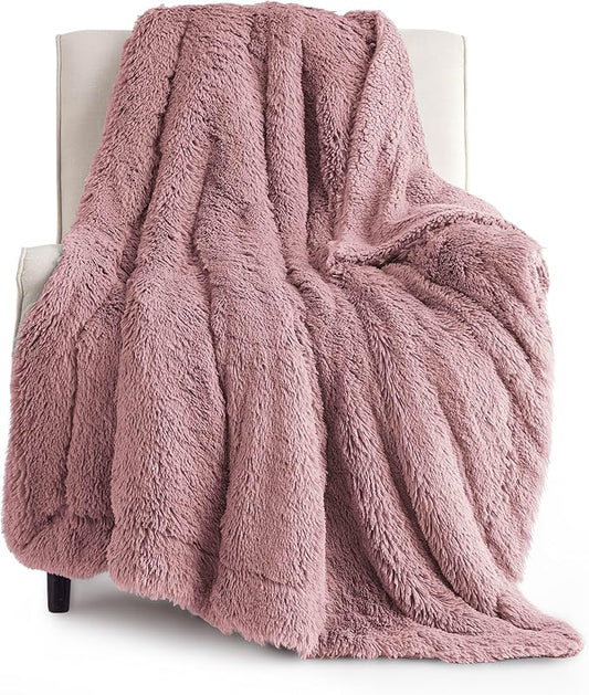 Bedsure Fuzzy Sherpa Faux Fur Twin Blanket Dusty Pink Cozy Gifts for Women Men, Soft Fleece Plush Warm Minky Thick Blanket Twin Size for Bed, Room Decor Dorm Essentials Pink Decor Gifts, 60x80