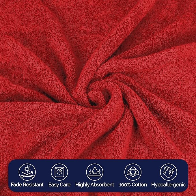 Elegant Comfort Premium Turkish Cotton 6 Pack Washcloths Set - 13 x 13 inch, Luxurious Hotel Spa Quality 100% Turkish Cotton 6PC Washcloth Set - Highly Absorbent - Soft Bathroom Towels, Red