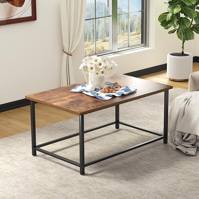 SENIG Small Brown Wood & Metal Rectangular Coffee Table, Modern Industrial Style, Rustic Accent for Living Room, 31.5 x 20 x 16