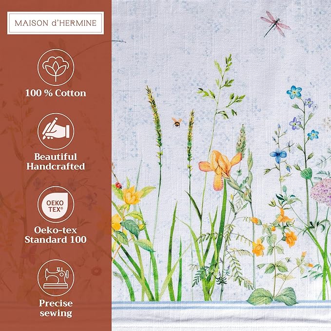 Maison d' Hermine Placemats Set of 4 100% Cotton Washable Cloth Place Mats, Reusable Table Mats for Kitchen Dining Decoration, Party, Wedding, Restaurant Spring/Summer (Fleurs De Mai, 13" x 19")