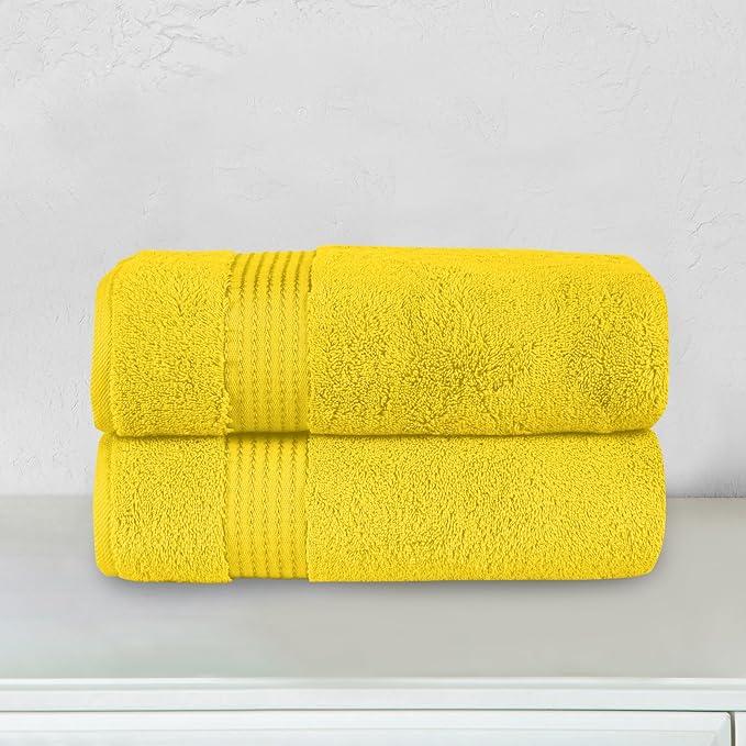 Elegant Comfort Premium Turkish Cotton 2 Pack Bath Towel Set - 27 x 54 inch, Luxurious Hotel Spa Quality 100% Turkish Cotton 2PC Bath Towel Set - Highly Absorbent - Soft Bathroom Towels, Yellow