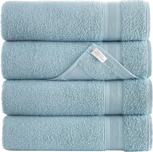 Quick-Dry, Soft & High Absorbent Bath Towels 27"x54" Cotton Turkish Bath Towel Set of 4 | Daily Use 100% Cotton Towels for Bathroom, Gym & More | Bathroom Towels Set (4 Pcs, Blue)