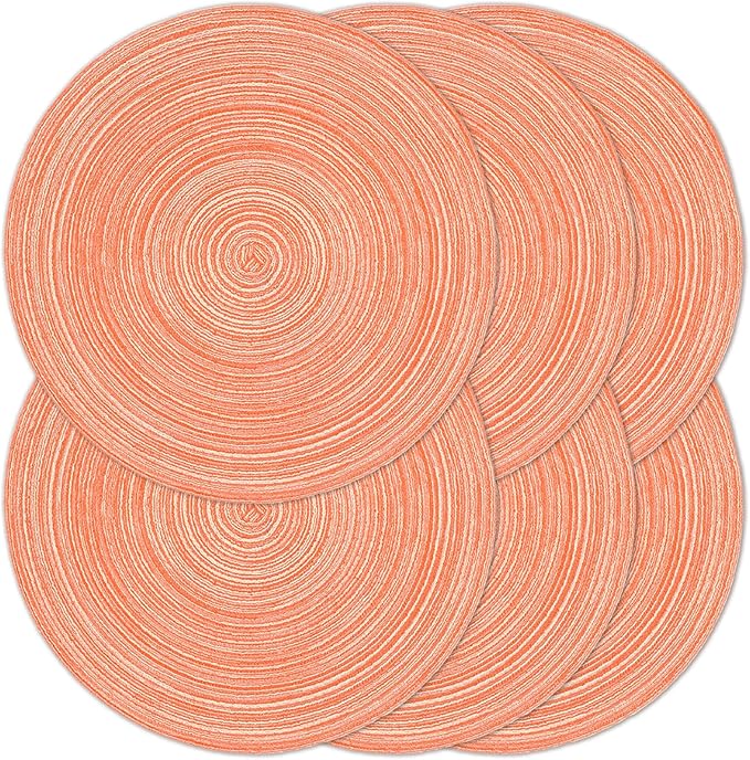 Noctiflorous 15 Inch Round Placemats Set of 6 Durable Braided Woven Heat Resistant Table Mats for Indoor Outdoor Non Slip Dining Table Place Mats(Light Orange, 6)