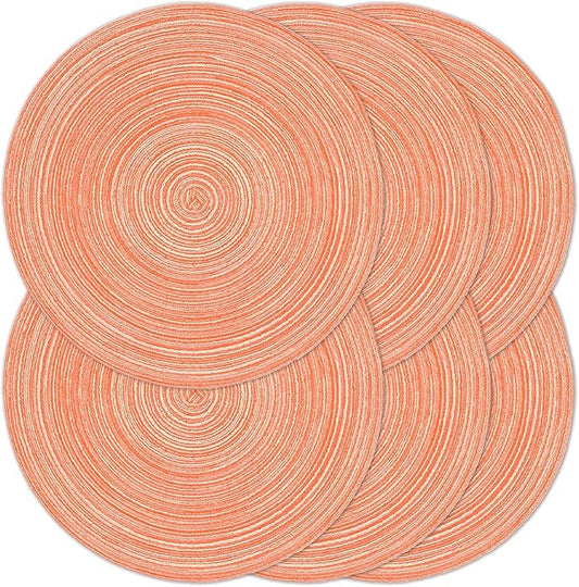 Noctiflorous 15 Inch Round Placemats Set of 6 Durable Braided Woven Heat Resistant Table Mats for Indoor Outdoor Non Slip Dining Table Place Mats(Light Orange, 6)