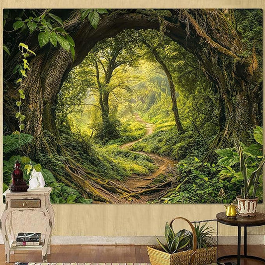 Kanuyee Forest Tapestry Green Landscape Wall Tapestry, Nature tapestries for Bedroom Ceiling Tapestries Wall Hanging for Bedroom Living Room Wall Decor Forest-2 60"x80"