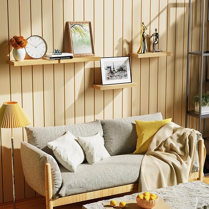 Bellsal Floating Shelves for Wall, Maple Wood Wall Shelf Set of 4, 16" Wall Mounted Floating Shelf for Kitchen, Living Room, Bedroom, Bathroom Storage, Book Shelfs for Home Decor Frame Display