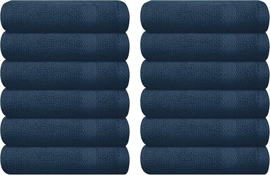 GLAMBURG Ultra Soft 12-Piece Washcloths Set 13x13-100% Ringspun Cotton - Durable & Highly Absorbent Face Towels - Ideal for use in Bathroom, Kitchen, Gym, Spa & General Cleaning - Mineral Blue