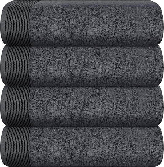 Belizzi Home Ultra Soft 4 Pack Oversized Bath Towel Set 27x54 inches, 100% Cotton Bath Towels, Highly Absorbant Compact Quickdry & Lightweight Towel, Ideal for Gym Travel Camp Pool - Charcoal Grey