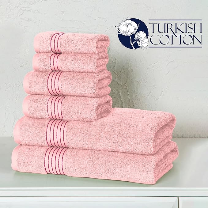 Elegant Comfort Premium Cotton 6-Piece Towel Set, Includes 2 Washcloths, 2 Hand Towels and 2 Bath Towels, 100% Turkish Cotton - Highly Absorbent and Super Soft Towels for Bathroom, Dusty Rose