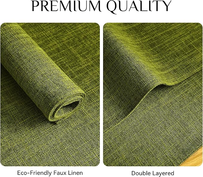 Softalker Faux Linen Placemats Set of 8-12 x 18 Inch, Heat Resistant Double Layered Durable Burlap Farmhouse Place Mats, Non-Slip Washable Rustic Table Mats for Dining, Kitchen, Party（Lime Green