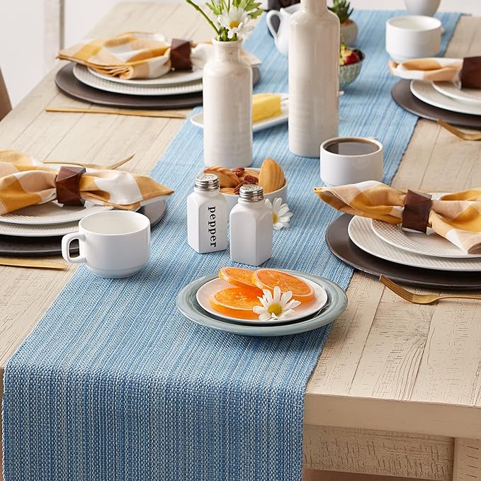 DII Variegated Tabletop Collection, Table Runner, 13x72, Light Blue