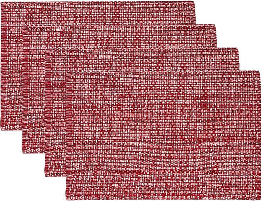 Placemats Set of 4-100% Cotton Two-Tone Rectangle Placemat for Dining Table - Over 15 Colors Available - Washable Table Decor for Kitchen, Farmhouse, Rustic, Durable for Everyday Use, Red
