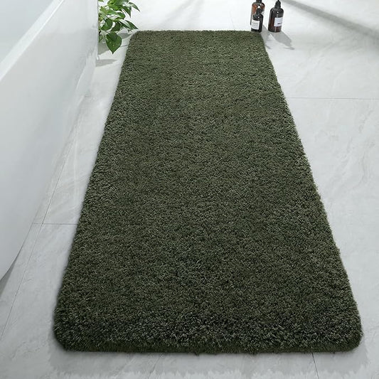 AROGAN Luxury Long Bathroom Runner Rug, 24x60 Inch Thick Soft and Absorbent Non Slip Bath Mat, Rubber Backing Quick Dry Rugs Carpets, Machine Washable Plush Mats for Shower Floor, Olive Green