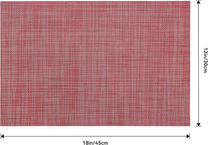 Leetaltree Red Placemats Set of 8 - Heat Resistant Non-Slip Place mats for Dining Table, Washable Durable PVC Vinyl Woven Table Mats（Red, 8）