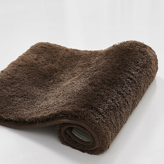CozeCube Upgraded Shaggy Bath mat for Bathroom Non Slip 20" X 32", Super Soft Quick Dry Bath Rugs, Fluffy Plush Bathroom Rugs Machine Washable, Dark Brown