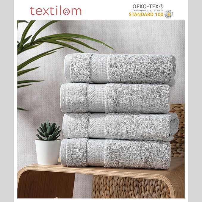 TEXTILOM Turkish Hand Towels for Bathroom – Hotel and Spa Quality & Soft & Absorbent & Quick Dry Bathroom Hand Towels – 100% Cotton Turkish Handtowel Set of 4 (16 x 28 inches) - Light Grey
