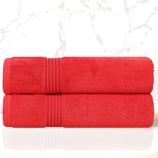Superior Egyptian Cotton Bath Towel Set, Home Bathroom Towels, Master, Guest Bath, Decor Essentials, Quick Dry, Absorbent, Large Body Towels, Spa, Hotel, Resort, Adult, Kids, Set of 2, Red