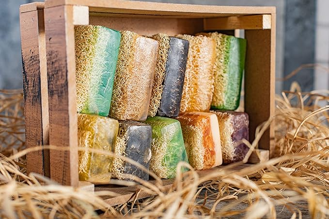 Aloe Vera Soap with Loofah - Natural Exfoliating Loofah Soap Bar - Smells Like Fresh Floral Citrus - Handmade with Aloe Vera, Jojoba Oil, Witch Hazel - Face & Body Scrub Bar [4.40 oz - 125 gr]