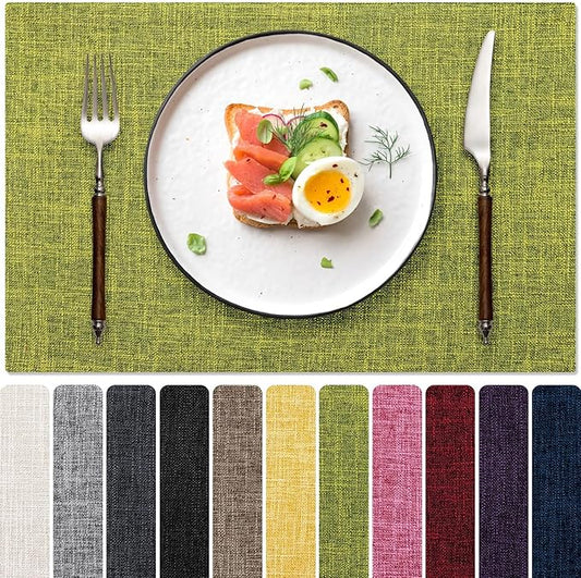 Placemats Set of 8, Dual-Layered Thickened Faux Linen Cloth Place Mats Heat Resistant Machine Washable Wrinkle Free Table Mats Indoor/Outdoor (Lime Green)
