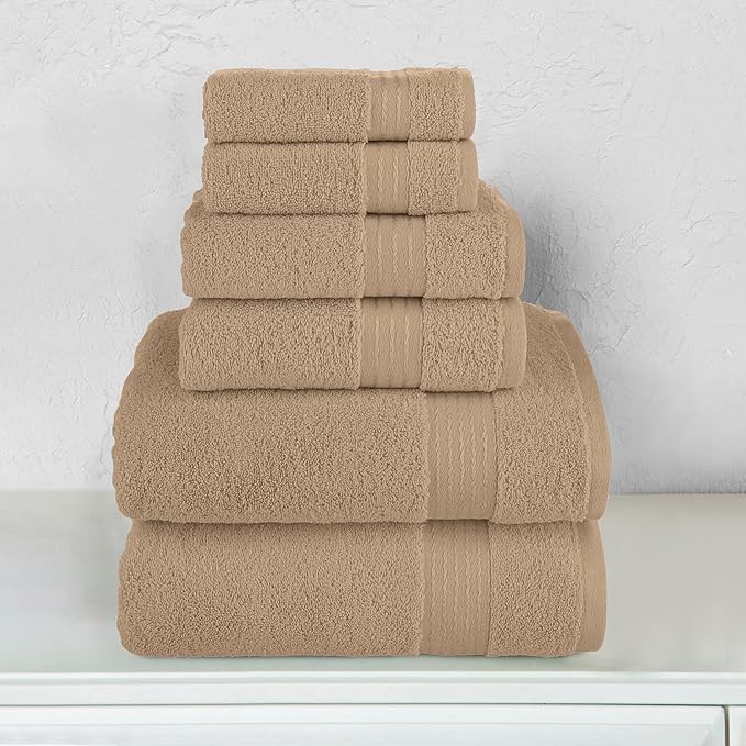 Elegant Comfort Premium Cotton 6-Piece Towel Set, Includes 2 Washcloths, 2 Hand Towels and 2 Bath Towels, 100% Turkish Cotton - Highly Absorbent and Super Soft Towels for Bathroom, Taupe