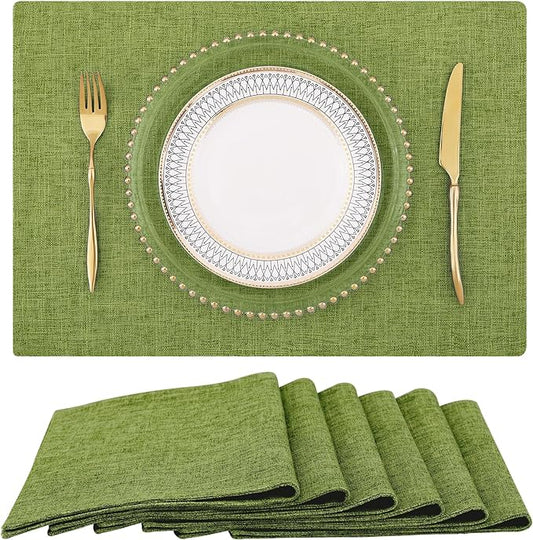 homing Grass Green Cloth Placemats for Dining Table Set of 6 – Cotton Linen Blend Washable Farmhouse Kitchen Mats for Indoors & Outdoors - Easy to Clean 13 x 19 Inch