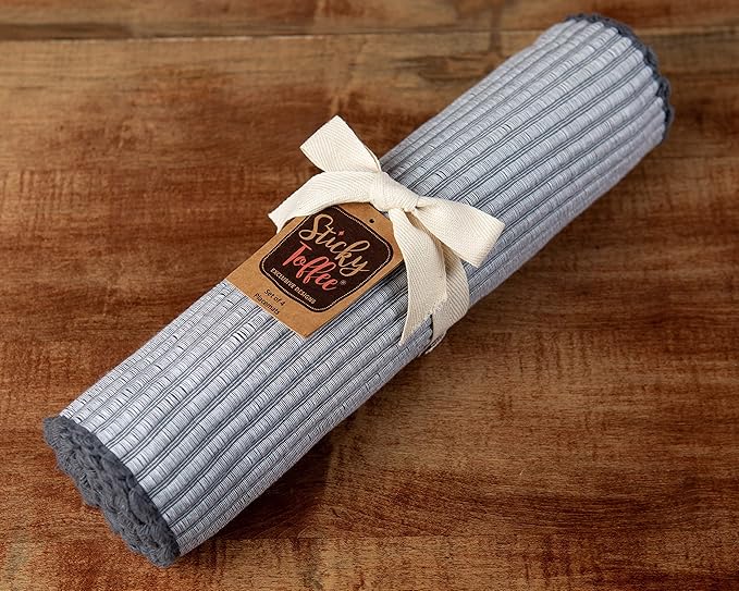 Sticky Toffee Woven Cotton Placemats Set of 4, Gray Ribbed 14 x 19 in, Washable Table Mats for Dining Table or Kitchen