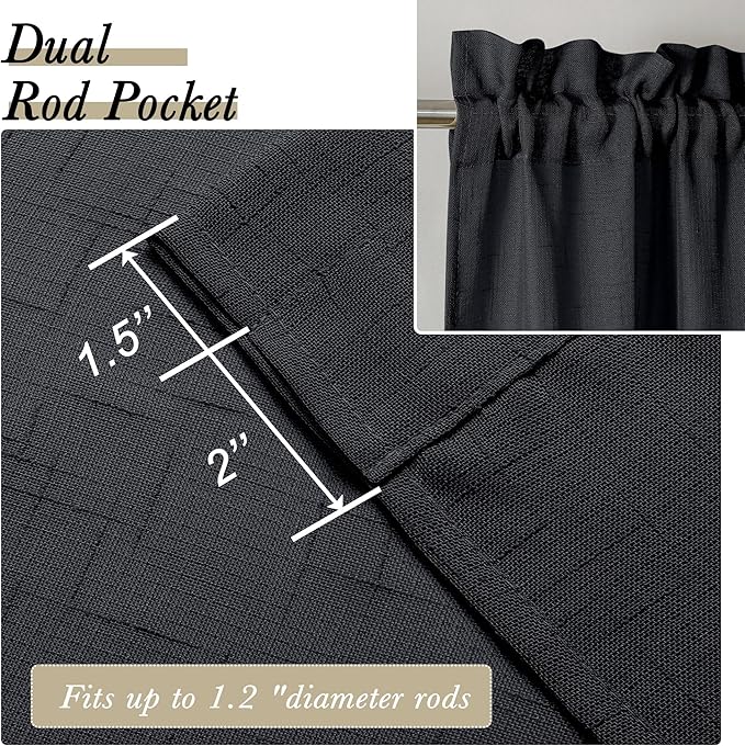 Aiyufeng Black Sheer Curtains, 72 inches Long 2 Panels, Fresh Textured Semi Sheer Linen Breathable Elegant Door Curtains & Drapes for Farmhouse/Living Room/Kitchen, 40Wx72L inch