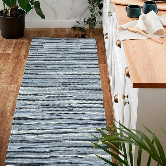 Rug Area Rugs 2x6 Ft Charcoal Cotton Hand Woven for Livingroom Bedroom RagRug Reversible Farmhouse Kitchen Carpet Indoor Large Area Runner Mat for Hallway, Entryway 24x72 Inch
