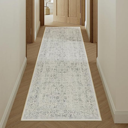 Black Runner Rug 3x7 Hallway Machine Washable Kitchen Vintage Distressed Non Slip Long Carpet Indoor Retro Floral Bedroom Accent Throw Rug for Bathroom Office Laundry Dining Room