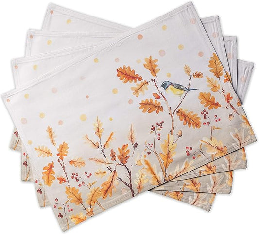 Maison d' Hermine Placemats Set of 4 100% Cotton Washable Cloth Place Mats, Reusable Table Mats for Kitchen Dining Decoration, Party, Wedding, Restaurant (Oak Leaves, 13" x 19")