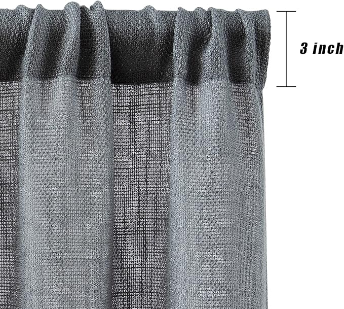 Valea Home Burlap Tier Rod Pocket Curtains for Short Kitchen Windows, Rustic Tan, 36 inch Linen Cafe, Grey, Set of 2