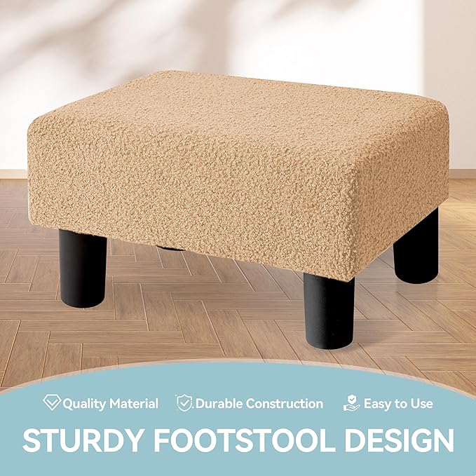 BRIAN & DANY Small Foot Stool Ottoman, Footstool with Legs, Teddy Velvet Foot Rest for Living Room, Bedroom and Office, Champagne Color