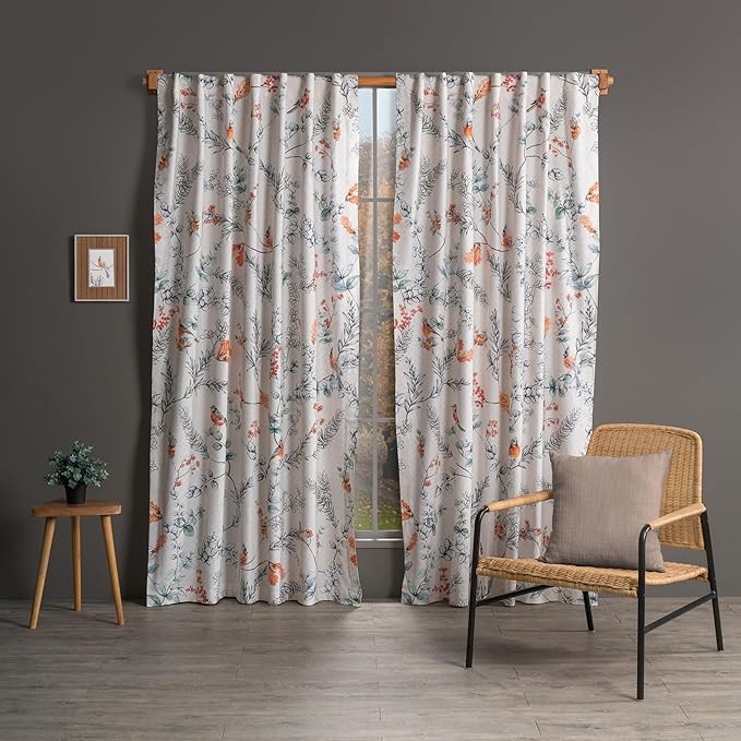 Maison d' Hermine Curtains for Living Room 100% Cotton 124 inch Length One Panel Light Filtering Curtains for Bedroom Windows with Rod and Loop Pockets Drapes (Whitish Shabby Chique, 50" W x 124" L)