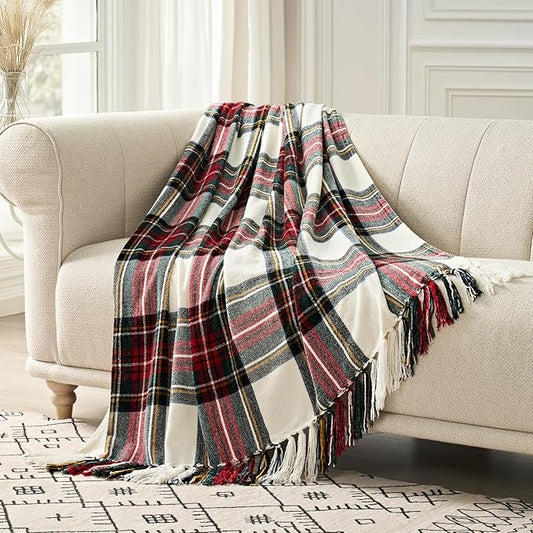 EVERGRACE Stewart Christmas Plaid Chenille Throw Blanket for Couch, Super Soft Cozy Tartan Checkered Throw Blanket with Tassels, Lightweight Plush Chenille Knit Throw for Christmas Decor, 60”x80”