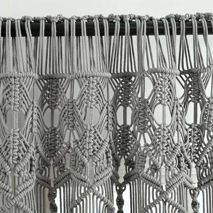 Lush Decor Boho, Textured Macrame Cotton Window Curtain Panel, 40" W x 84" L, Gray Wine Wall Decor, Room Divider