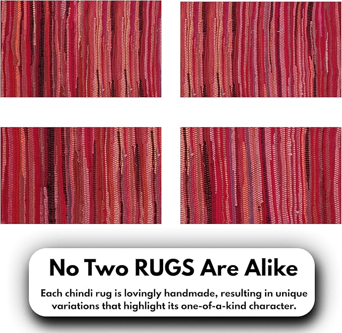 Rug Area Rugs Cotton Red 3x5 Ft (36"x60") Multicolour Chindi for Livingroom Bedroom Washable RagRug Reversible Farmhouse Kitchen RunnerRug Carpet Area Runner Mat for Hallway, Entryway