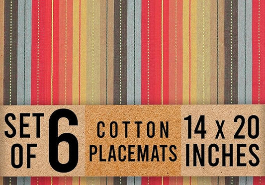 Urban Villa Placemats for Dining Table 100% CottonPlacemats 14''x20'' Over Sized Tablemats Set of 6 Placemats Multicolor Cuisine Stripes Tablemats for Family Dinners Wedding PartiesPlacemats