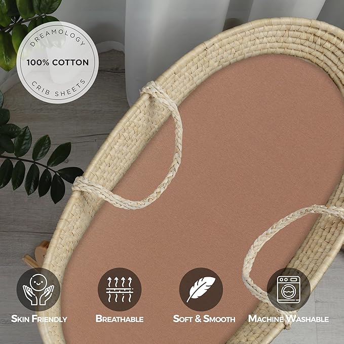 Baby Crib Bassinet Sheet, 100% Cotton Knitted Jersey, Pack n Play Sheet, Fitted Crib Sheets, Super Soft, Durable, Toddler Fitted Sheet, Green & Mustard Grey 17"x32"x4"