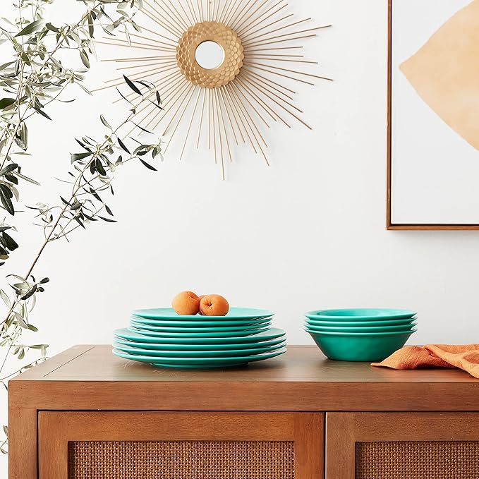 Certified International 89210RM Melamine 12 pc Dinnerware Set Service for 4 Teal