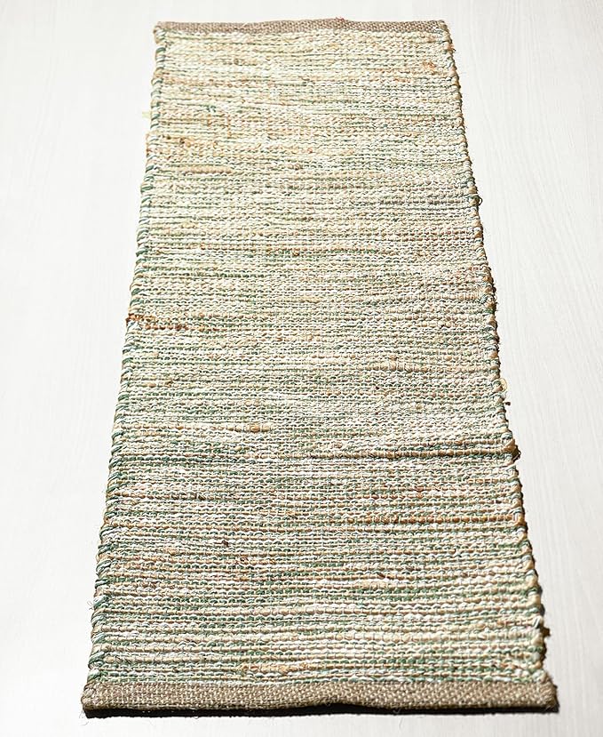 Chardin Home Natural Jute Table Runner 13x36 Inch – Vintage Boho Rustic Table Decor – Handwoven Jute Table Runner in Natural and Sage Green – Farmhouse Dining or Console Table Accent