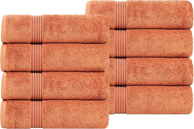 Superior Egyptian Cotton Hand Towel Set, Small Towels for Home Bathroom, Master, Guest Bath, Decor Essentials, Quick Dry, Absorbent, Kitchen, Spa, Hotel, Resort, Adult, Kids, Set of 8, Caramel Brown