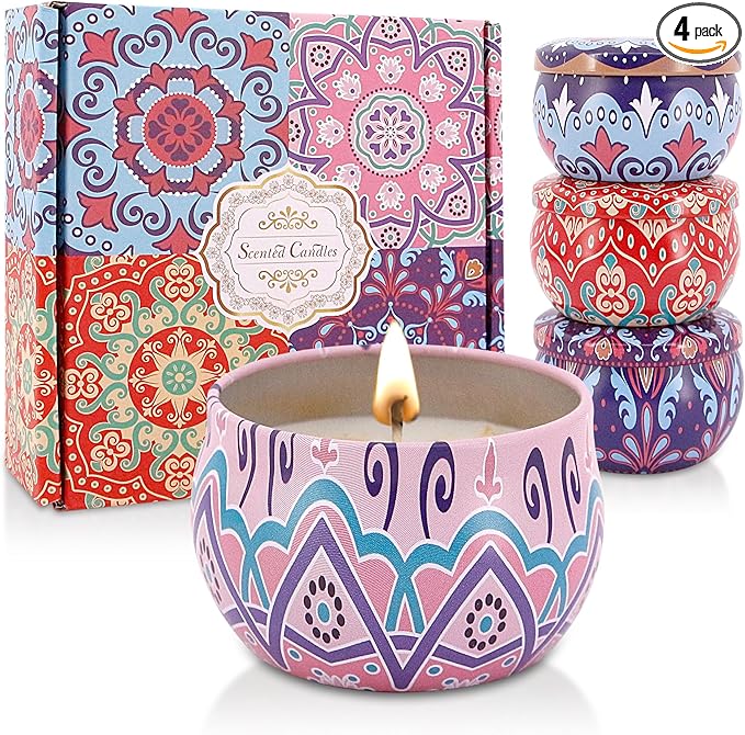 Naimo 4 Pack Scented Candles Long Lasting Soy Wax Aromatherapy Candle for Home Bath Spa Yoga Birthday Gift Set