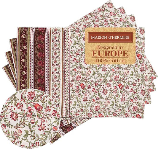 Maison d' Hermine Placemats Set of 4 100% Cotton Washable Cloth Place Mats, Reusable Table Mats for Kitchen Dining Decoration, Party, Wedding, Restaurant (Reveillon Au Jardin, 13" x 19")