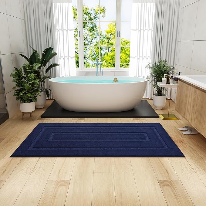 HOMORE Bathroom Runner Rug 24x60 Inch, Thick Soft and Absorbent Microfiber Bath Runner Rug, TPR Backing Non Slip Bath Mat, Washable Plush Bath Rug for Bathroom Floor Shower Tub Sink, Navy Blue