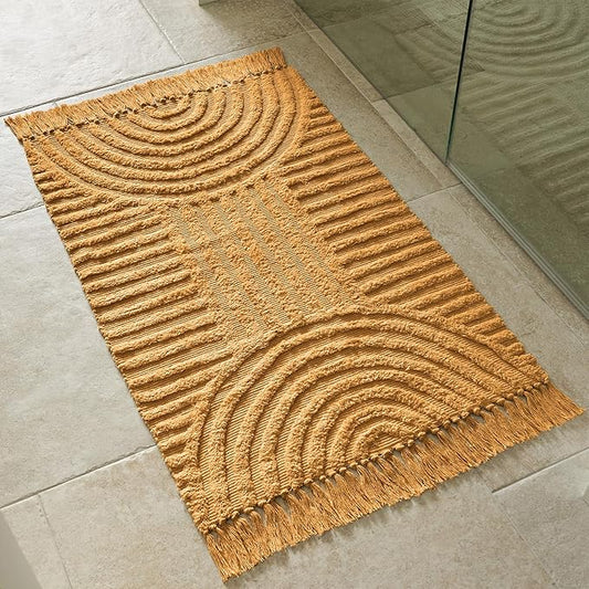 KIBAGA Beautiful Boho Rug with Tassels for Your Bathroom - Soft 2 x 3 ft. Cotton Rug Fits Perfectly Into Your Bath - Washable, Non-Slip Mat Ideal to Enhance Any Modern Home Decor, 24 x 36 inch