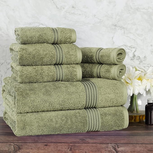 Superior Egyptian Cotton 8-Piece Towel Set, Assorted Towels, Home Bathroom, Master, Guest Bath, Decor Essentials, Includes 2 Bath, 2 Hand, 4 Face Towels/Washcloths, Quick Dry, Absorbent, Forest Green