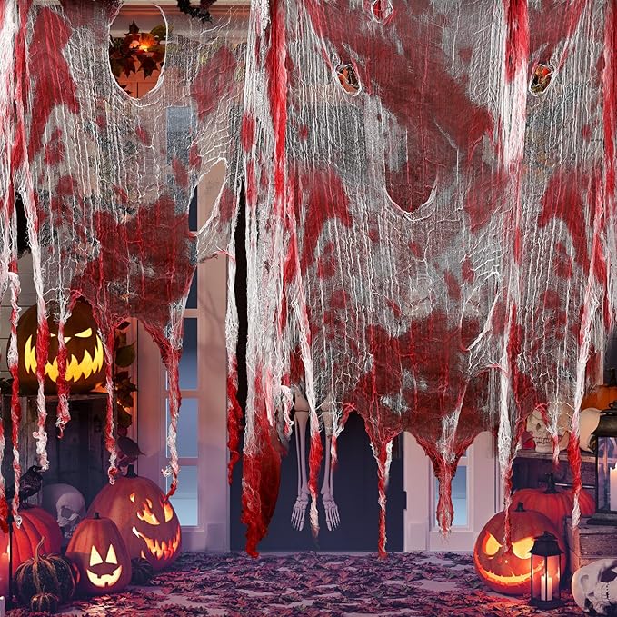 ZYP 197x 78.7in Halloween Blood Red Creepy Cloth Decorations Spooky Fabric Creepy Scary Gauze Cloth Decoration for Halloween Party Supplies