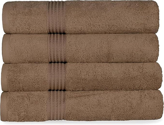 Superior Egyptian Cotton 4-Piece Bath Towel Set for Shower, Bath, Spa, Resort, Hotel, Soft Body Towels, Airbnb Essentials, Apartment, Dorm, Quick Dry, Absorbent, Bathroom Basics, Mocha