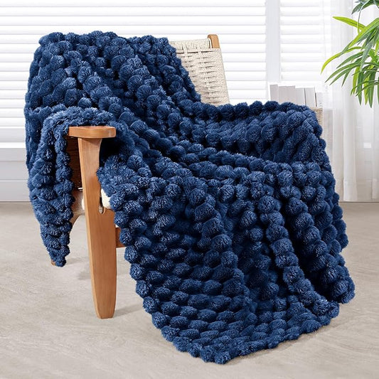 Whale Flotilla Throw Blanket for Couch with Jacquard Pattern, Fuzzy Soft Cozy Exquisite Blankets for All Season, Warm and Fluffy, 50x60 Inch, Navy Blue
